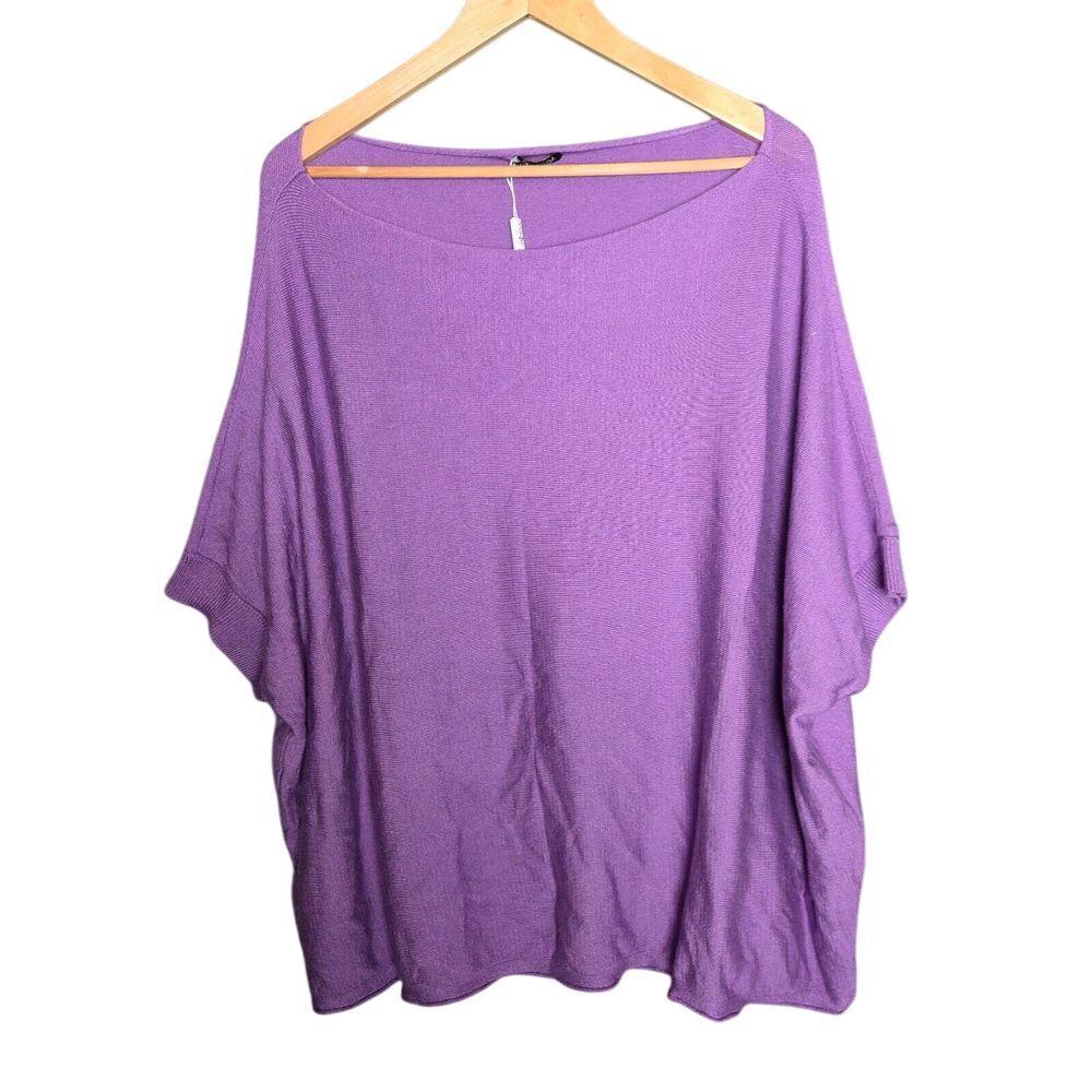 Minouu Womens Sweater Oversized Purple Stretch Cozy Dolman‎ Sleeve Cats Boho